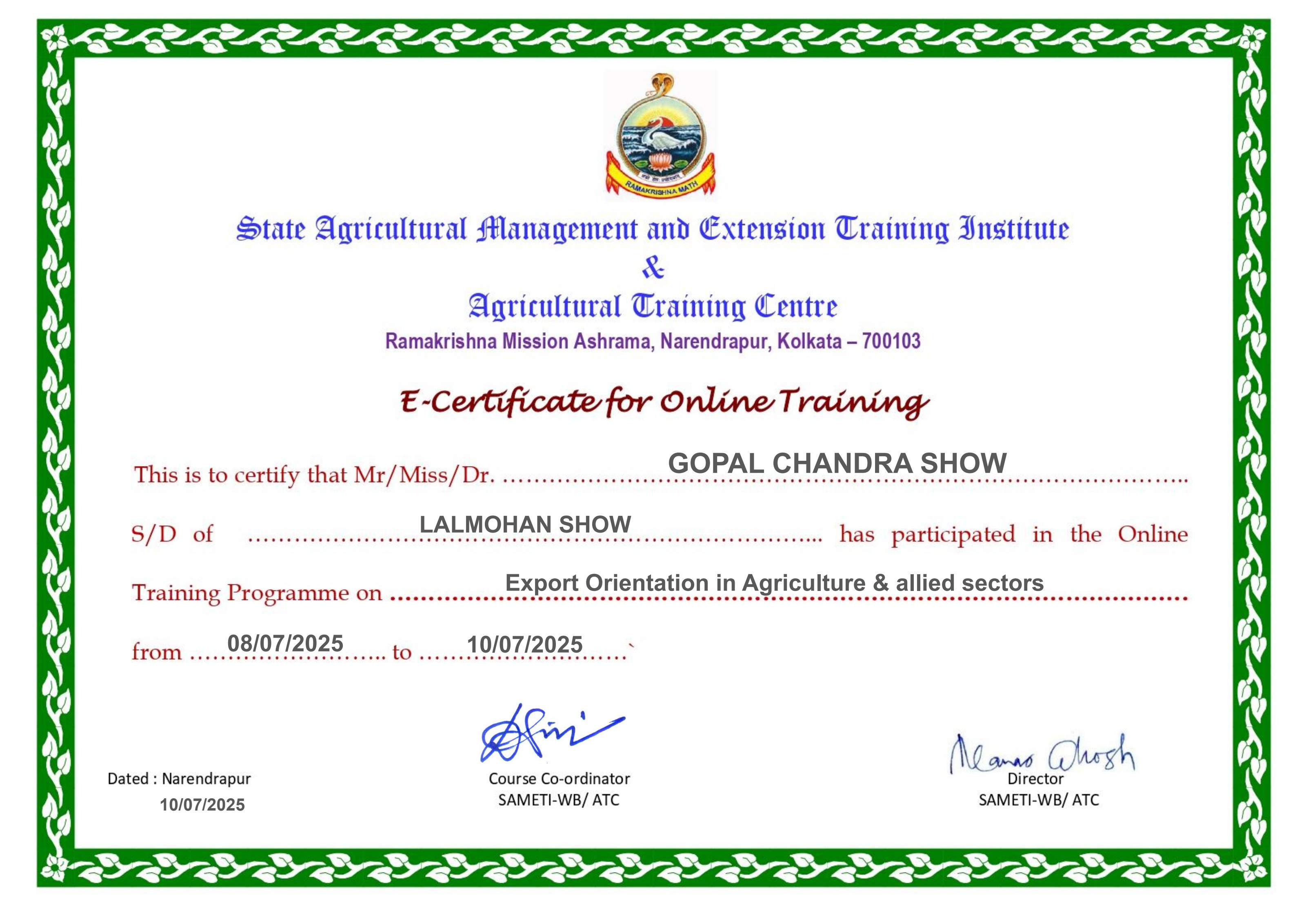 SAMETI Certification — Export Orientation